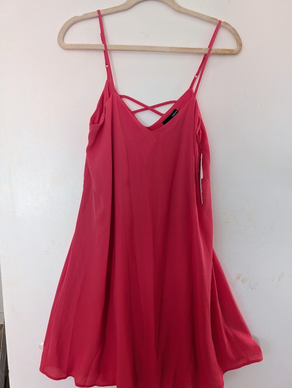 Aqua Coral Spaghetti Strap Sundress crisscross back, lined midi dress S NWT